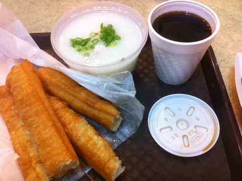 hing won pork congee, fried dough - © DirtCheapNYC.com